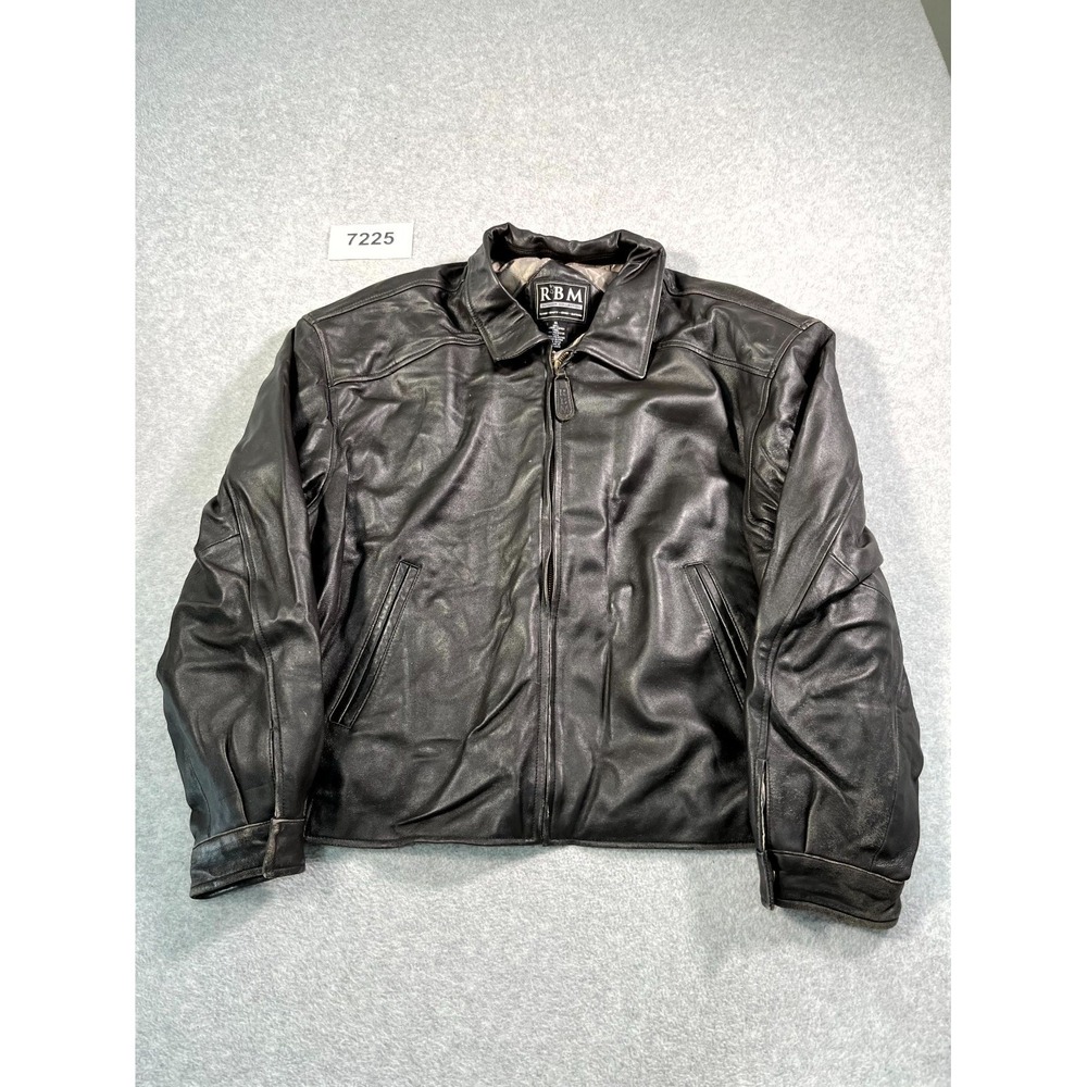 RBM Outdoor Collection Jacket Mens XL Black Genuine Leather Quilted Lined Winter